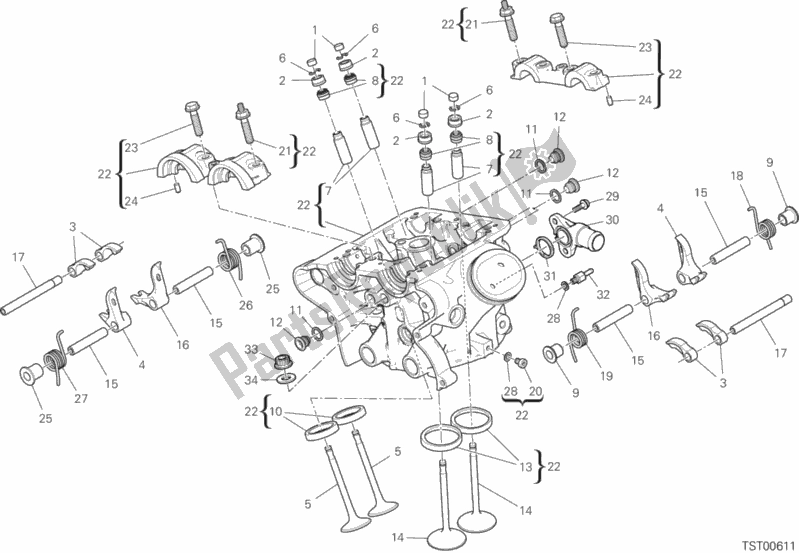 All parts for the Vertical Cylinder Head of the Ducati Multistrada 1260 ABS 2018